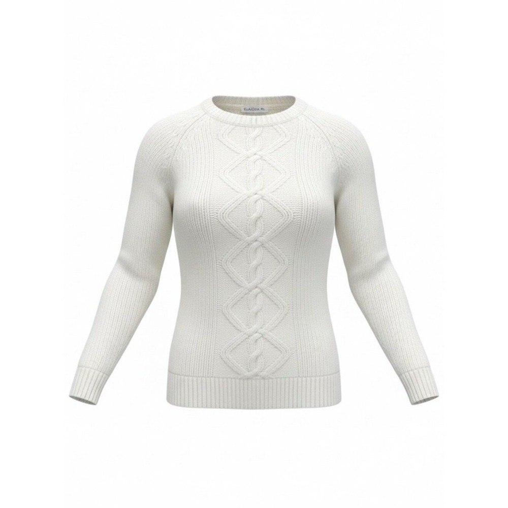Claudia D Cream Cable Knit Sweater Small